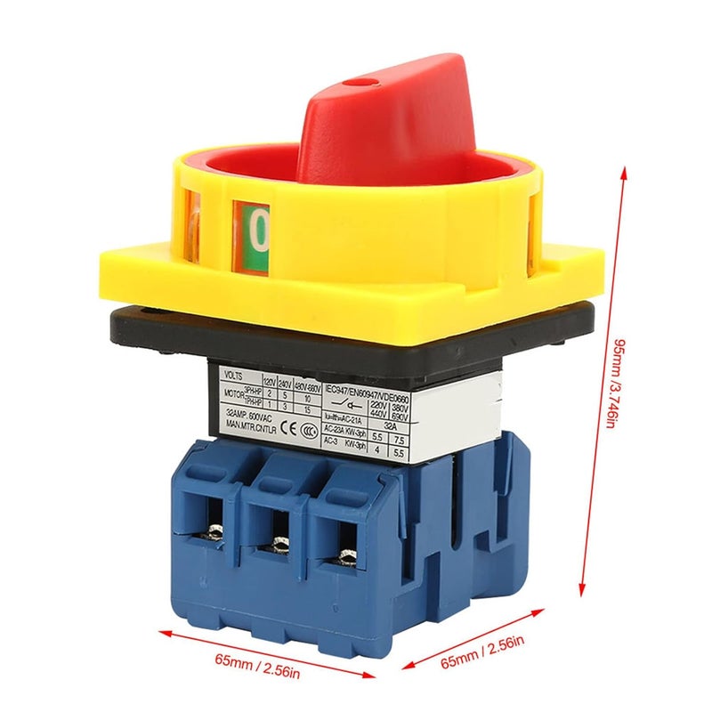 Moofey 32A Rotary Switch, 3 Pole 2 Position Disconnect Switch, Rotary Cam Selector - Image 2
